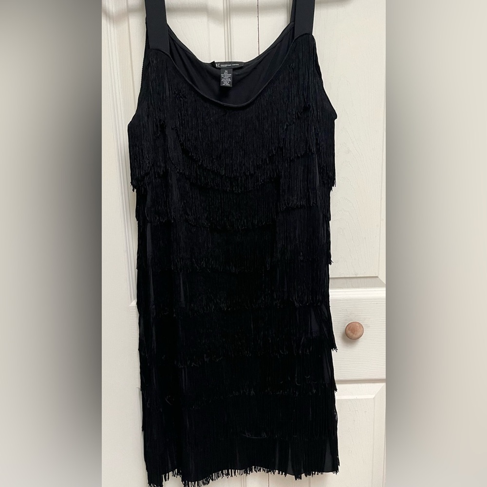 INC 8 Tier Fringe Black Cocktail Dress Size 2X